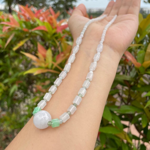 Jade Necklace One of a kind White and Green Natural Burmese Jadeite Authentic Grade A Type A Translucent Jadeite Handmade Jewelry