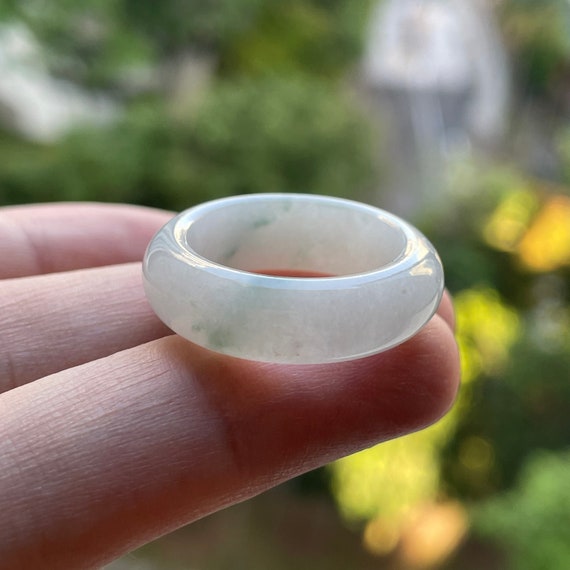 Jade Ring US7.25 - Authentic Burmese Jadeite Natural Grade A Translucent White Bluish Green unisex jade band ring White Jadeite band ring