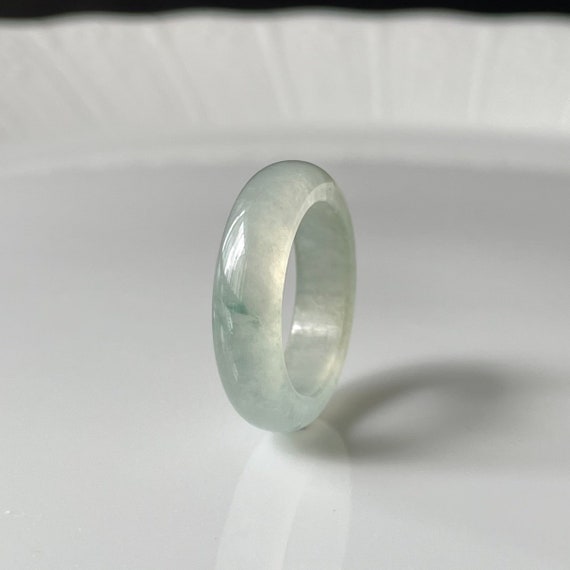 Jade Ring US6.5 - Natural burmese jadeite translucent bluish green Authentic
