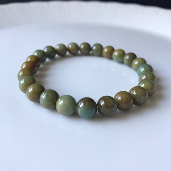 Olive Green Jade 8mm bead bracelet- Natural Type A Jadeite (Grade A Jadeite)