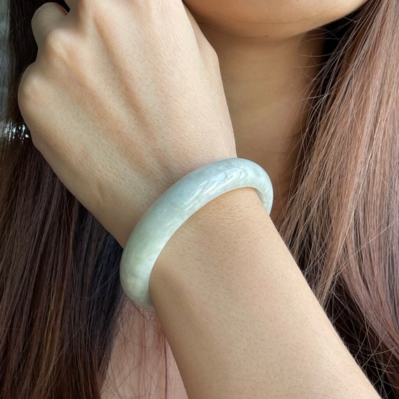 Jade Bangle 55.9mm  Authentic Burmese Jadeite Jade 100% Natural Grade A Off-white Genuine Jadeite Jewelry