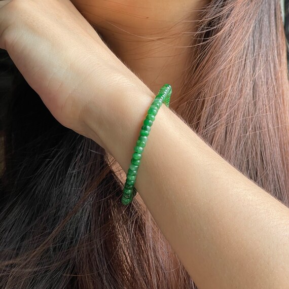 4.5mm Burmese Jade bead bracelet - Authentic Natural Jadeite Jade Type A Translucent Green