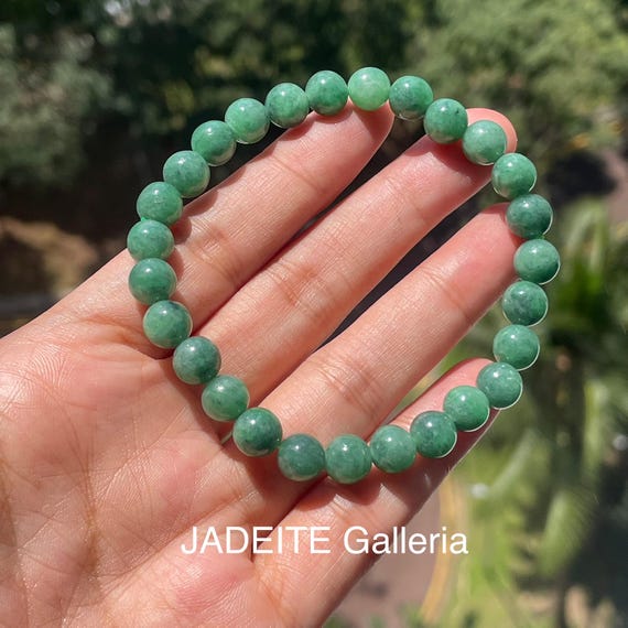 Green Jade Bracelet  Natural Type A BURMESE Green Jadeite 7mm Jade Bead Bracelet