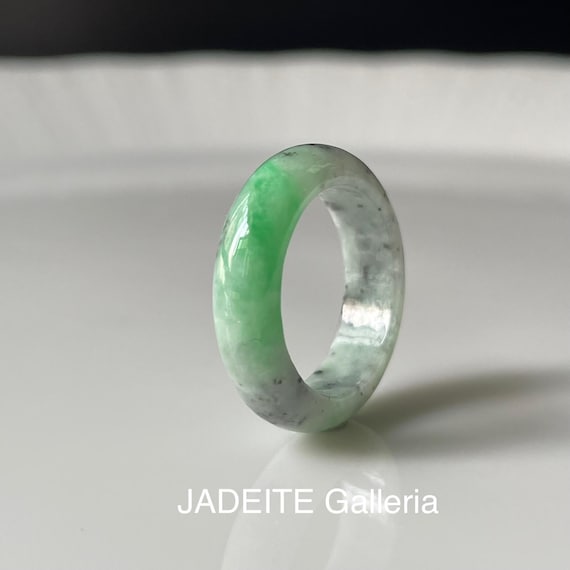 US5 Jade Band Ring Authentic Burmese Jadeite Natural Grade A Untreated Jadeite Green Grey