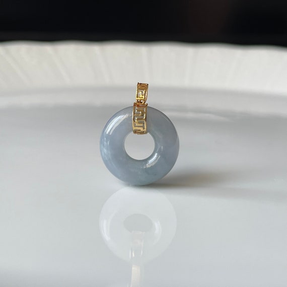 Jade Pendant 18K gold Bluish Purple Jadeite - Authentic Natural Type A Burmese Jadeite  Donut Pendant