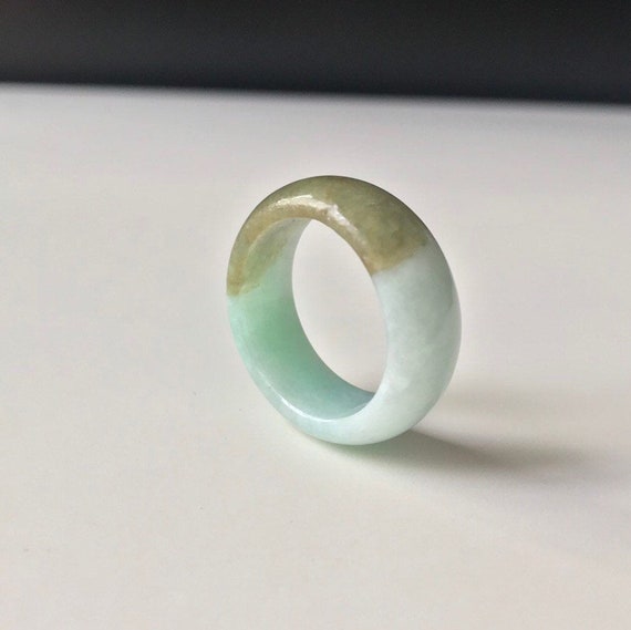 Jade Band Ring US9.25 - Burmese Type A Jadeite Jade  Faint green honey brown