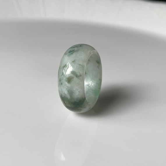 Jade Ring US6.8 Jade Band Ring -  Natural Burmese Jadeite Grade A Myanmar Type A Jadeite Ring Wide Band ring
