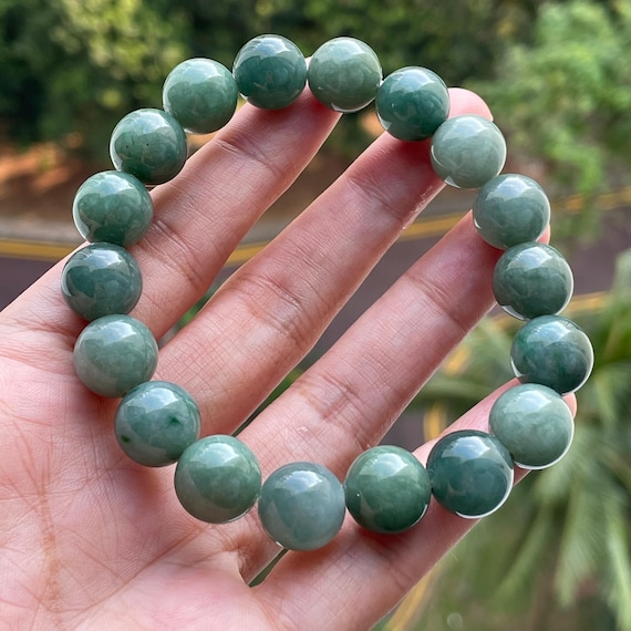 Natural Green Jade 18cm bracelet- BURMESE JADEITE Natural Type A Semi Translucent Hunter Green Jade bracelet