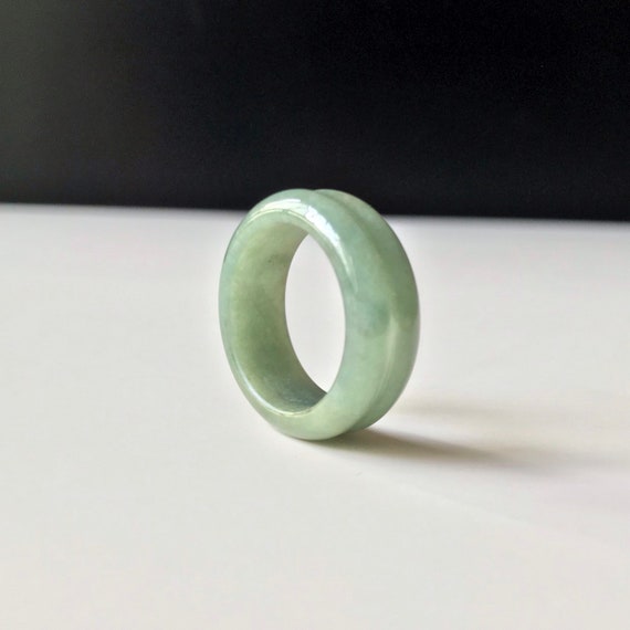 US7.75 Double Layer Jadeite Band Ring Authentic Natural Burmese Green Jadeite Abacus Ring Unisex Wearable