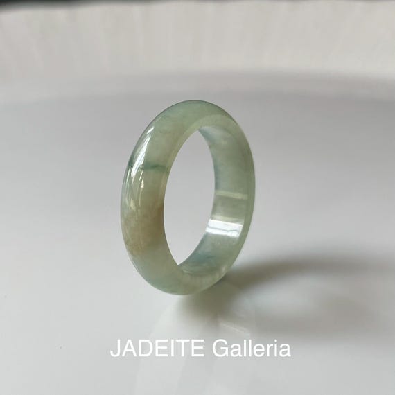 Jade Ring US6.7- Natural Burmese jadeite Band Ring translucent green Authentic Jade Type A (Grade A) Band ring
