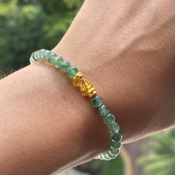 Jade Bead Bracelet 5mm Natural Jade Authentic Translucent Shades Burmese Jade Beads Bracelet with 999 gold pixiu