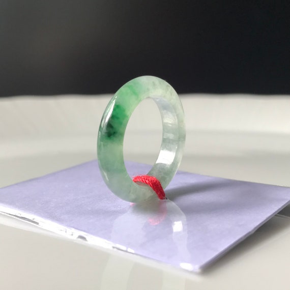 US6.75 Unisex Jade Band Ring - Natural Burmese Jadeite Type A Translucent  Green