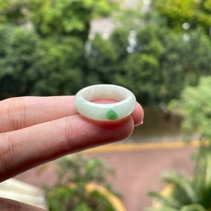 US6 Jade Ring  - Authentic BURMESE Jadeite Natural Grade A Translucent White with Touch of Green unisex jade band ring