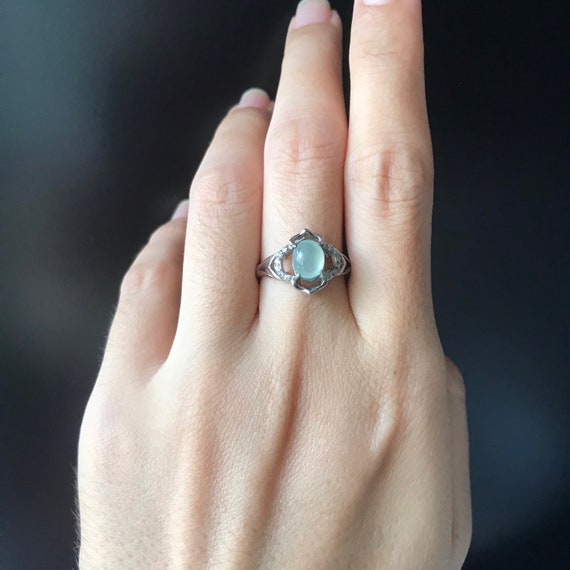 Natural ICY Mint Green Jade Adjustable Ring - Type A BURMESE Icy Jadeite Cabochon 925 Silver Ring