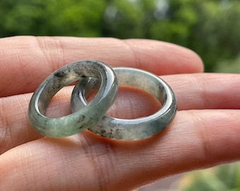 US3.25  US7 Dual Jade Band Ring Set  Authentic Burmese Jadeite Natural Grade A Untreated Jadeite Translucent