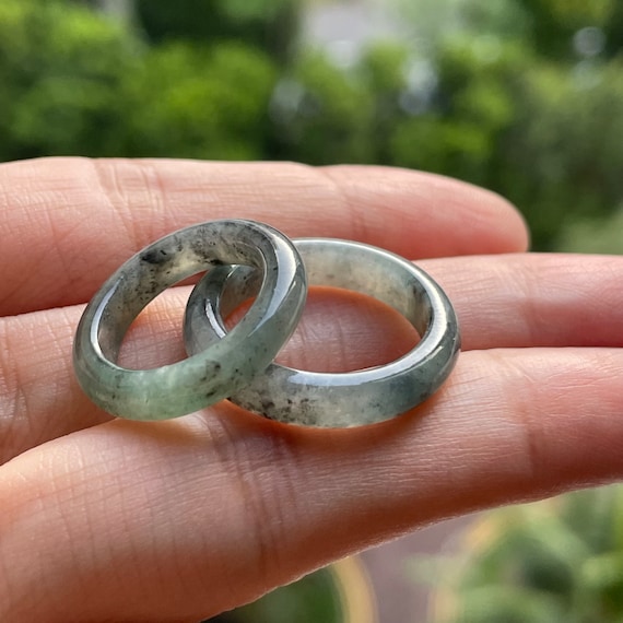 US3.25  US7 Dual Jade Band Ring Set  Authentic Burmese Jadeite Natural Grade A Untreated Jadeite Translucent
