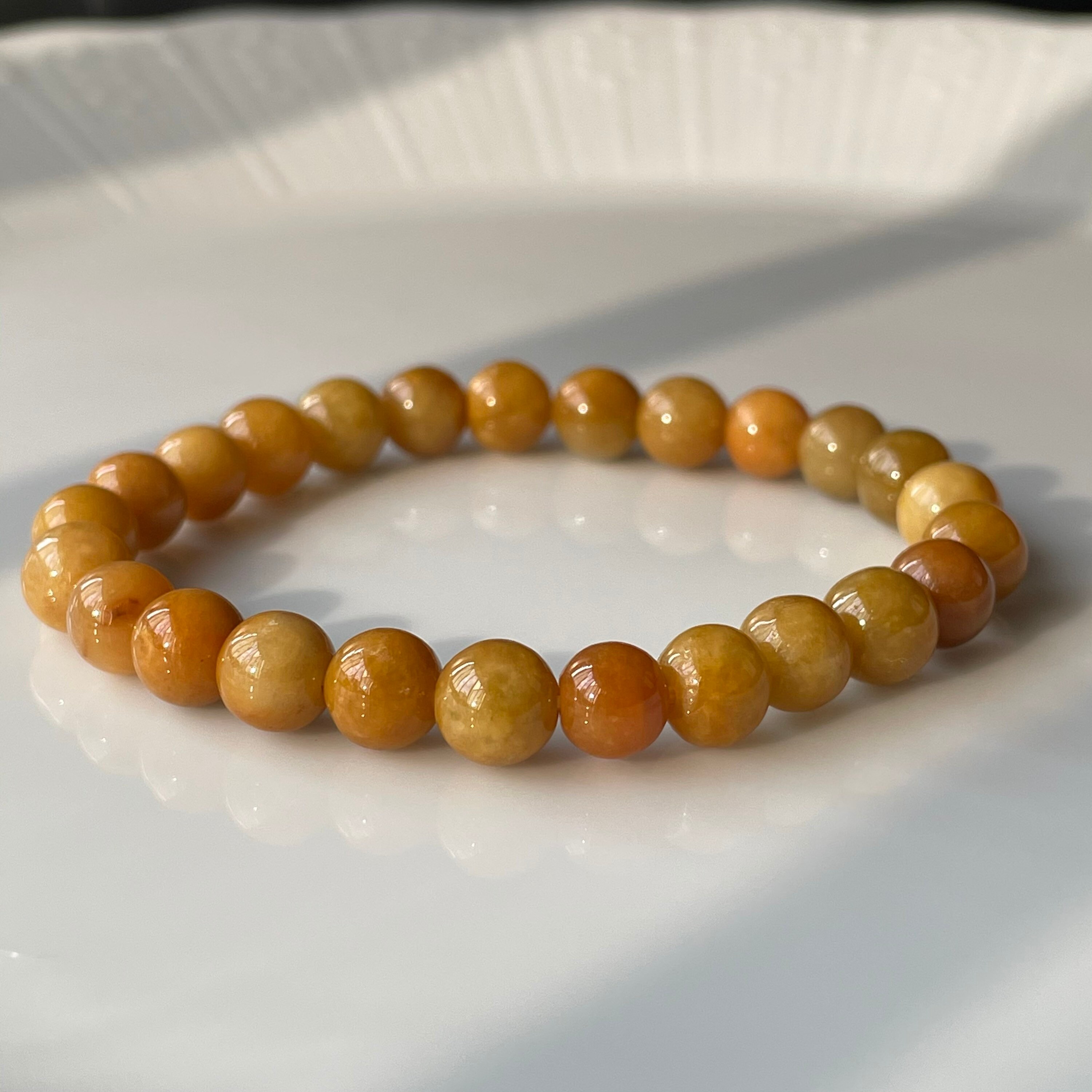 7mm Honey Golden Brown Jade Bead Bracelet 100 Natural Type A Etsy
