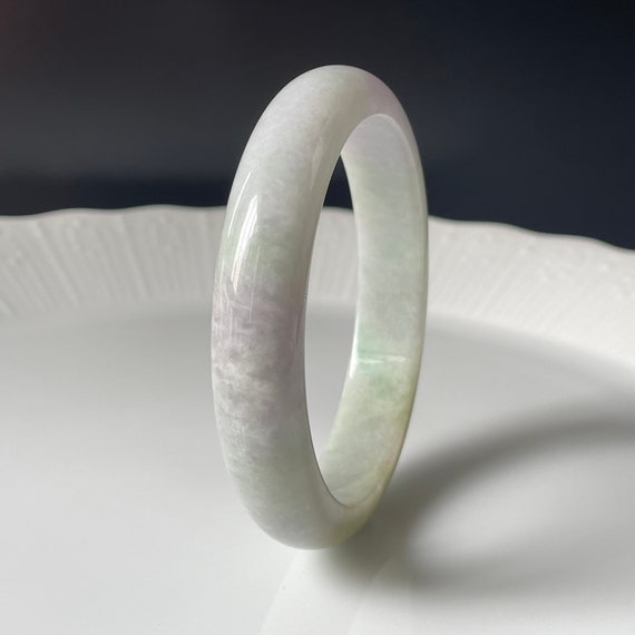 Jade Bangle 56.5mm - Authentic Burmese Jadeite Jade Genuine Natural Grade A Translucent Lilac Beige Green Red Spots Jade Bangle
