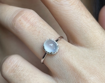 Jade Ring Untreated Natural ICY Jadeite cabochon 18K Gold Ring - Myanmar Authentic Fine Jadeite High Translucent Grade A Jadeite Ring