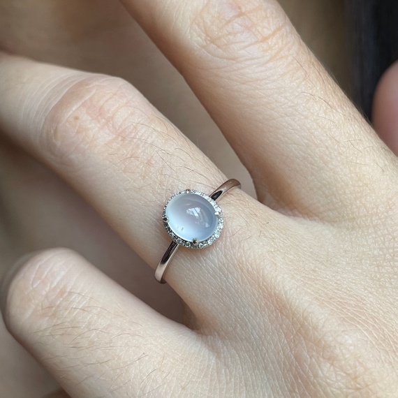 Jade Ring Untreated Natural ICY Jadeite cabochon 18K Gold Ring - Myanmar Authentic Fine Jadeite High Translucent Grade A Jadeite Ring