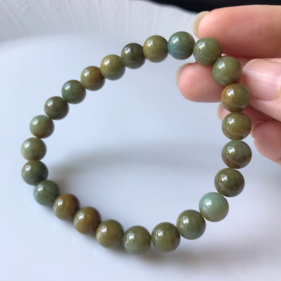 Olive Green Jade 8mm bead bracelet- Natural Type A Jadeite (Grade A Jadeite)