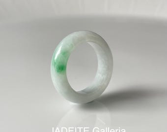 US5.5 Jade Ring  - Authentic BURMESE Jadeite Natural Grade A White with Touch of Vivid Green unisex jade band ring