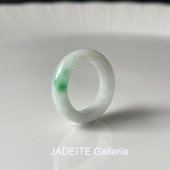 US5.5 Jade Ring  - Authentic BURMESE Jadeite Natural Grade A White with Touch of Vivid Green unisex jade band ring