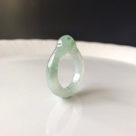 Jade Ring US 10.6 Natural jadeite jade grade A  translucent faint green, Burmese Jadeite Ring