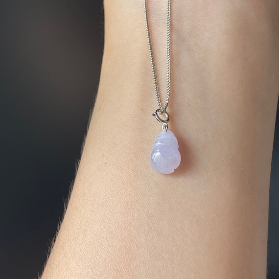 18K Gold Lavender Jade Seashell Pendant / Charm- Natural Burmese Jadeite Grade A , Translucent Lavender jade with solid white gold clasp