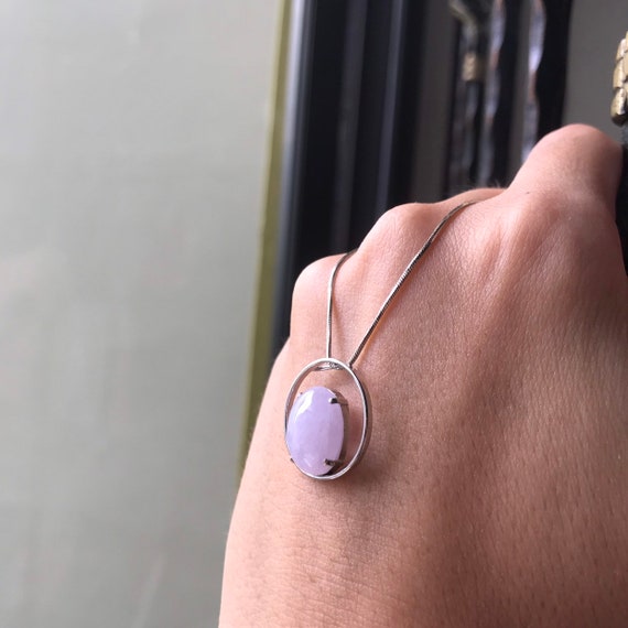 Lavender Jade Cabochon Pendant - Authentic Natural Type A Burmese Jadeite Lavender jadeite Pendant Purple Jade Pendant with 18K Gold