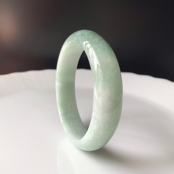 Untreated Jade Bangle 59.1mm- Faint Green and Gray Burmese Jadeite Authentic  Grade A Translucent Green Jade Bangle