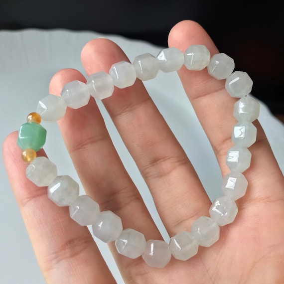 Jade bead bracelet 7mm - 100% Natural Type A Burma Jadeite White Translucent