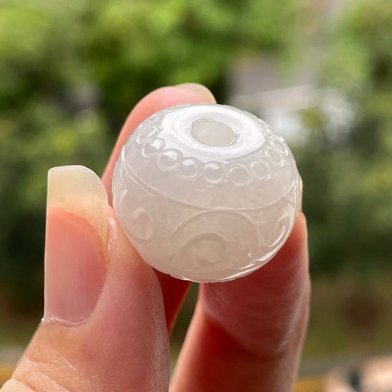 Jadeite Floral Curving Thick Donut Pendant- Translucent Pale Near White Myanmar Jadeite Type A Translucent Authentic Burmese Gemstone Jewel