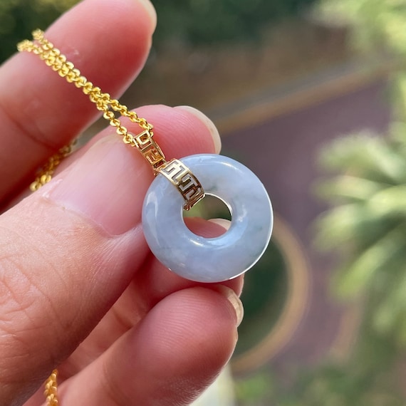 Jade Pendant 18K gold Bluish Purple Jadeite - Authentic Natural Type A Burmese Jadeite  Donut Pendant