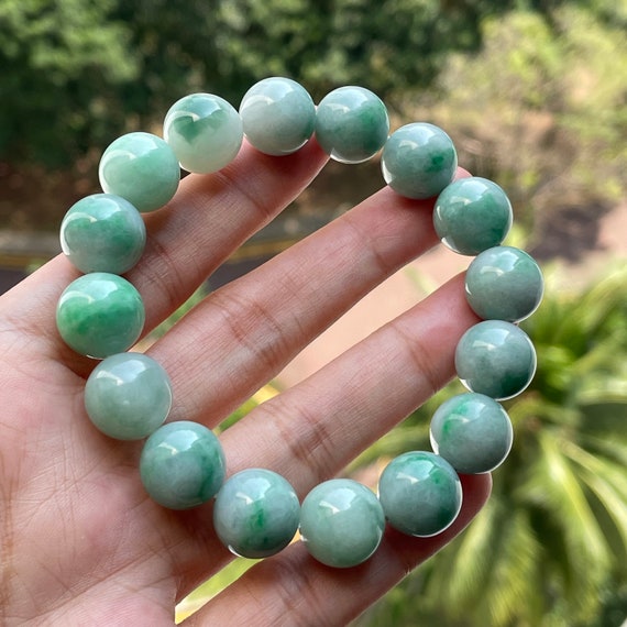 Green Jade bead bracelet- Natural Type A Burmese Green Jadeite 10mm Bead Bracelet Jade Bracelet