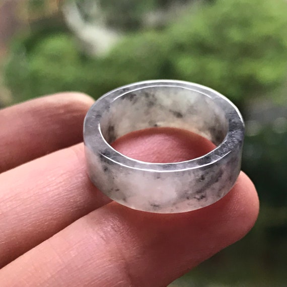 Jade ring US6.75 Type A Burmese Jade Ring Authentic High Translucent Black Jade Grade A Band Ring