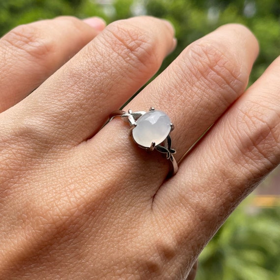 Jade ring Jadeite Cabochon Adjustable Ring - Type A Burmese Jadeite Cabochon with 925 Silver