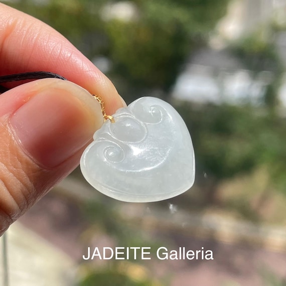 Jadeite Ruyi Heart Pendant - Authentic Burmese Type A Jadeite Translucent White