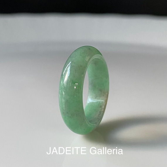 US6.5 All gender Jade Band Ring - Natural Burmese Jadeite Type A Natural Green Authentic
