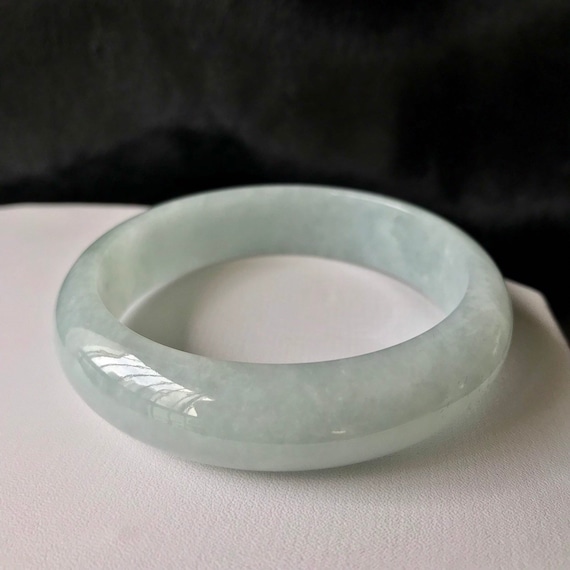 Natural Jade Bangle 57.7mm- Authentic Burmese Jadeite Natural Translucent Very Pale Bluish White Jade Bangle