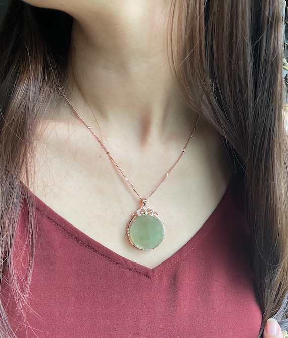 Translucent Round Jadeite 925 Silver Pendant - Rare Yellow-green Authentic Natural Type A Burmese Jadeite Jade