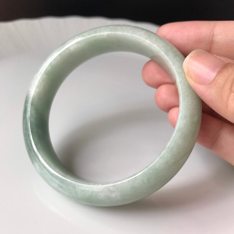 Untreated Jade Bangle 59.1mm- Faint Green and Gray Burmese Jadeite Authentic Grade A Translucent Green Jade Bangle image 8