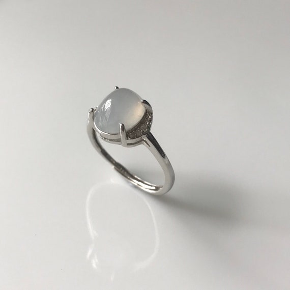 Myanmar Jadeite Ring Adjustable - Natural Type A Jadeite Cabochon with 925 Silver