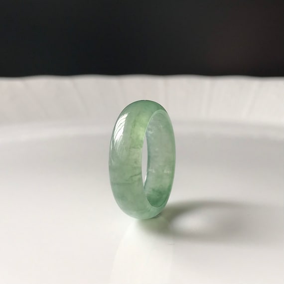 Jadeite Ring US 8 1/4 Translucent Leafy Green Natural Jadeite Type A Burmese Jade Grade A abacus ring Jade Band Ring