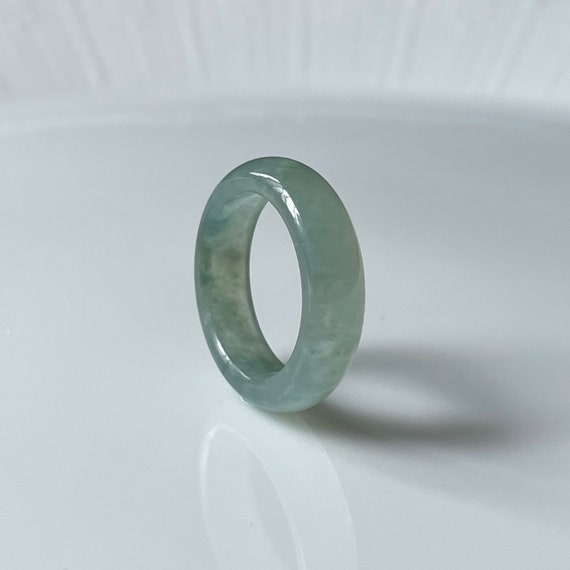 Jadeite Ring US5.5 - Natural burmese jadeite translucent bluish green Authentic
