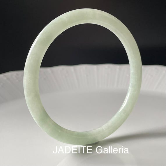 Jadeite Jade Bangle 58mm - Authentic Type A Natural Jadeite Jade Translucent Green Modern Slim Cut Jade Bracelet