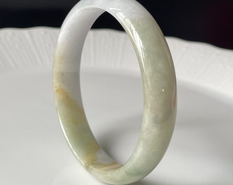 Jade Bangle 58.8mm - Authentic Burmese Jadeite Jade Genuine Natural Grade A Translucent White & Beige Bi-Color Jade Bangle