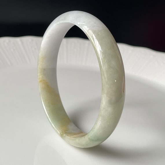Jade Bangle 58.8mm - Authentic Burmese Jadeite Jade Genuine Natural Grade A Translucent White & Beige Bi-Color Jade Bangle