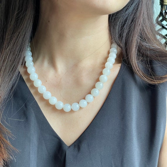 White Jadeite Bead Necklace Bracelet Set - Genuine Authentic Natural Myanmar Jadeite Jade Grade A 10mm beads