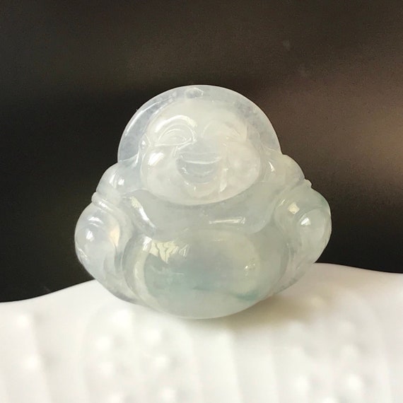 Laughing Buddha Jadeite Pendant - Icy translucent Authentic Burmese Natural Jadeite